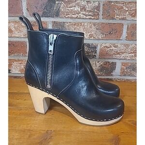 Swedish Hasbeens Zip It Clog Bootie Ankle Boots Women Size 37 Black Croc (Read)